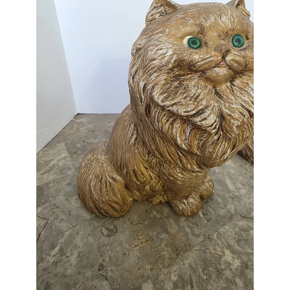 Vintage‎ 70's Ceramic Cats Tan Green Eyes Standing Cat 8